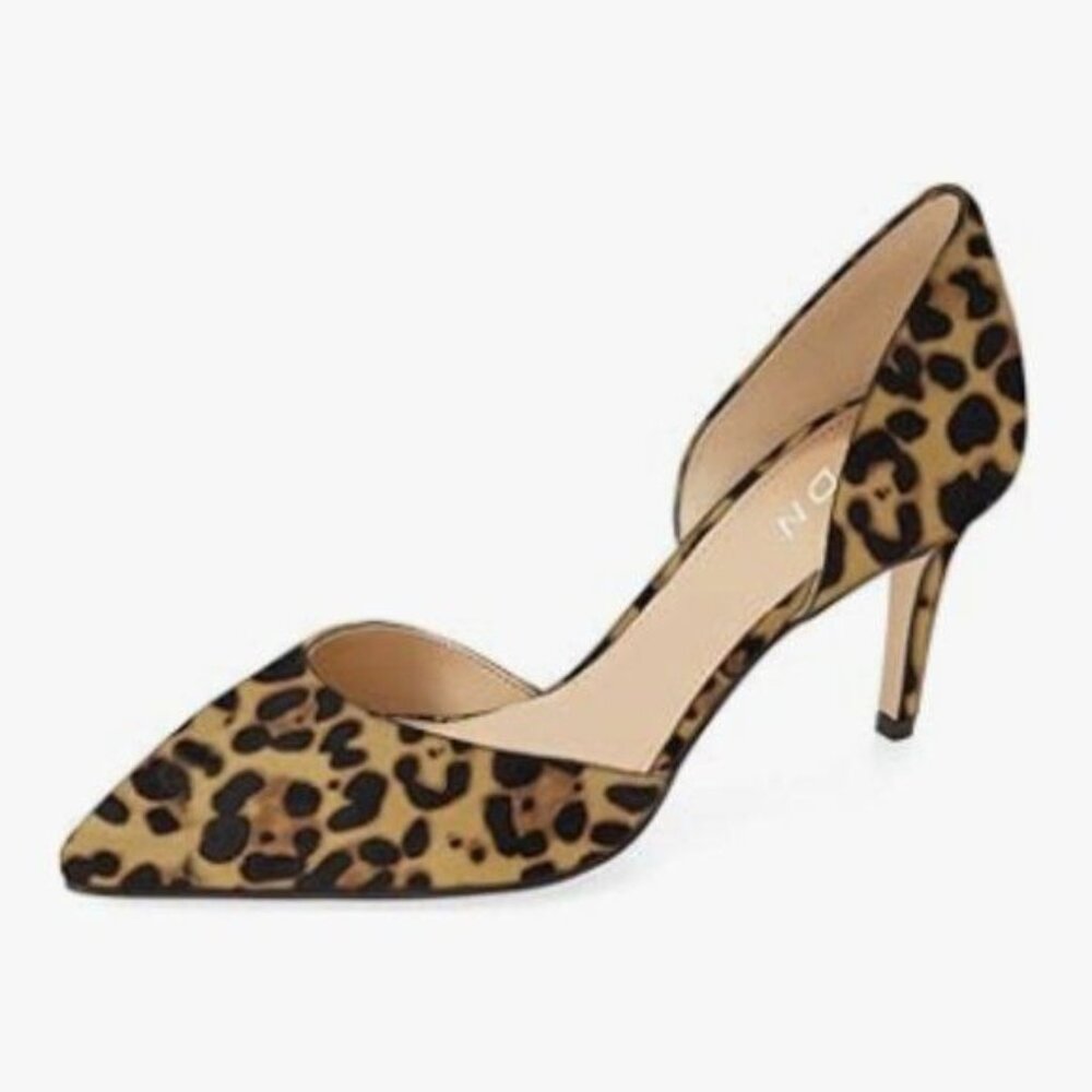 YDN Leopard Classic Stiletto Heels D'Orsay Pumps Suede Pointed Toe Dressy Shoes